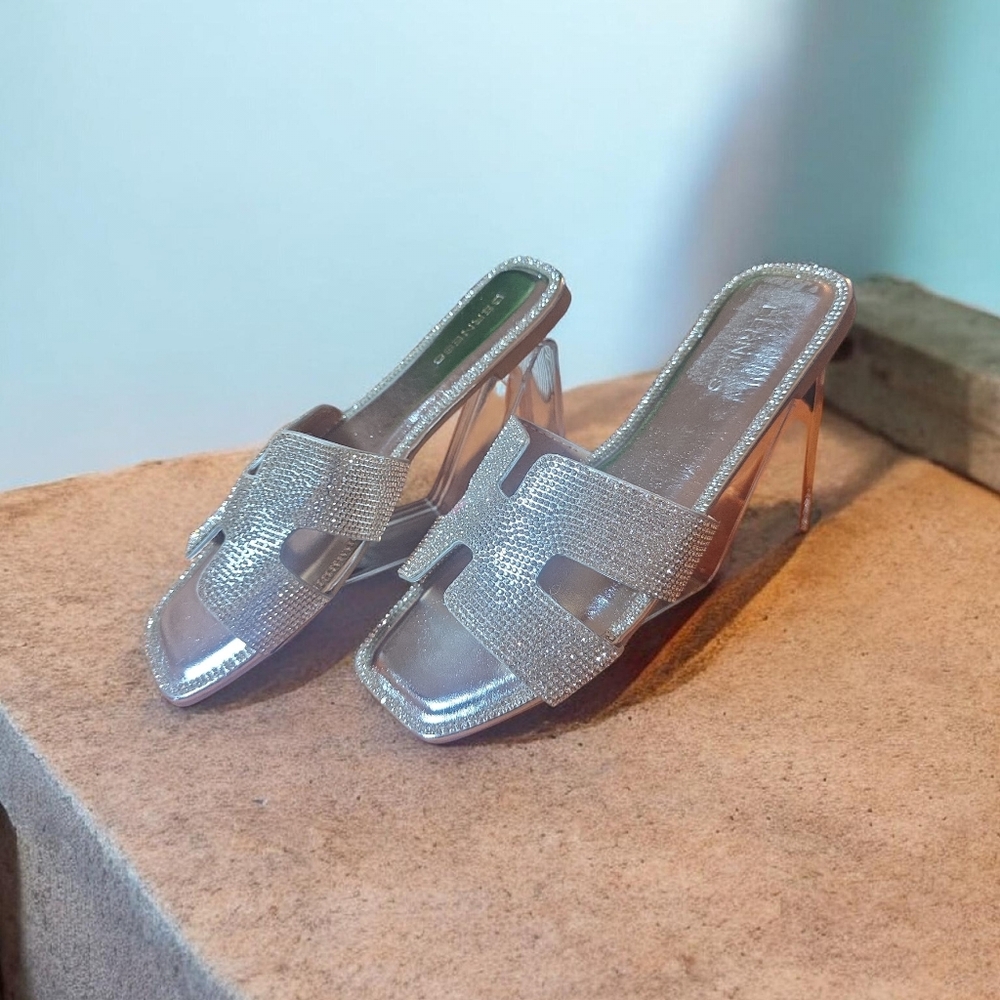 BERNESSSilver STUDDED  Slide Sandals - Picture 3 of 10